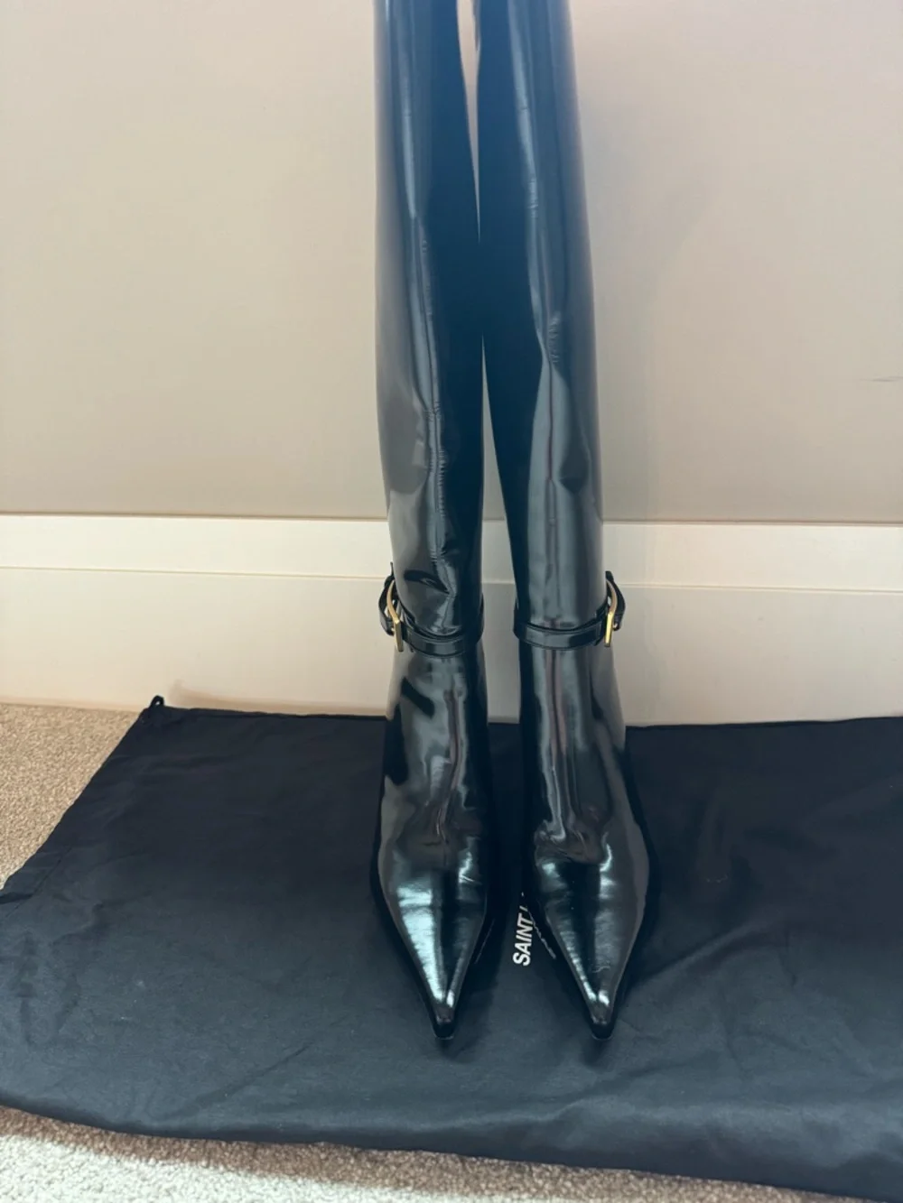 Saint Laurent YSL Lee Buckle Black Leather Boots Size 38 - Picture 5 of 8